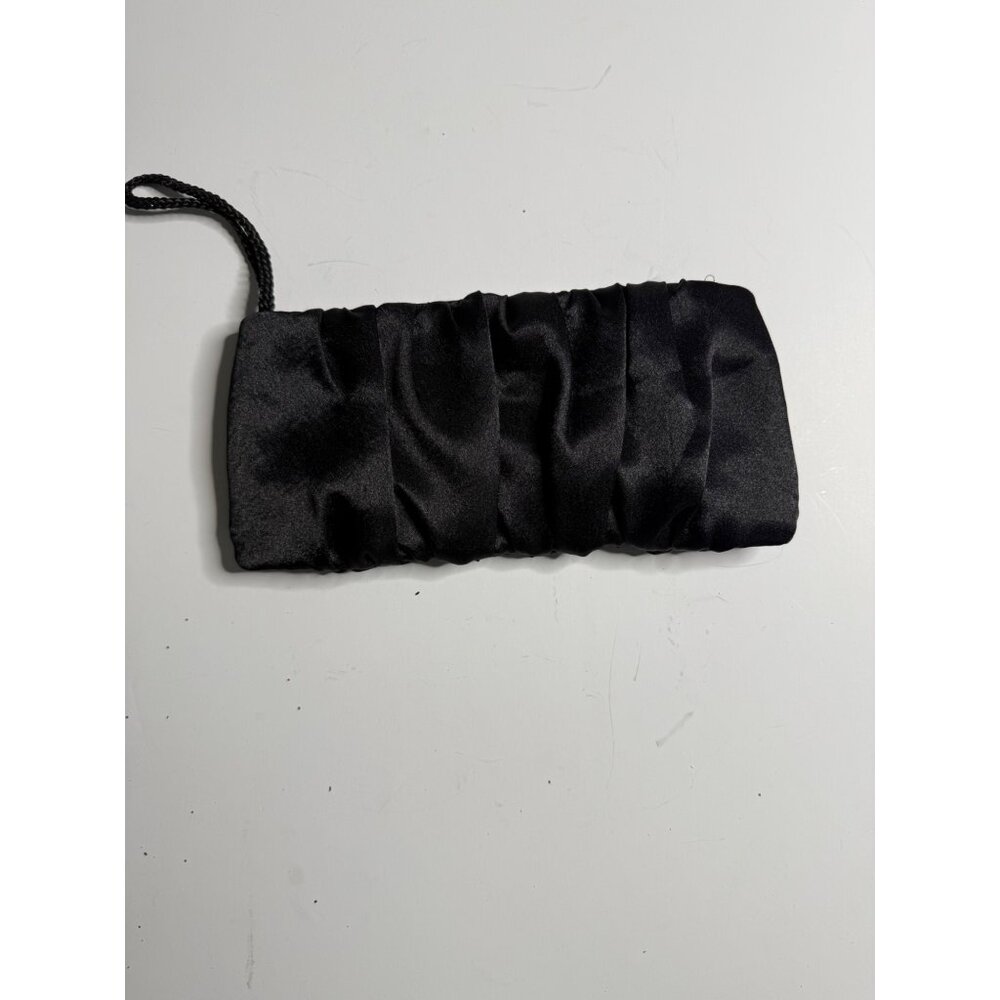 Black Ruched Satin Evening Bag With Wrist Strap & Snap Closure Style&Co